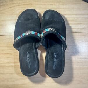 Minnetonka Beaded Suede Slide Sandals | Black Moccasin Boho Sandals | Sz 9 #5240